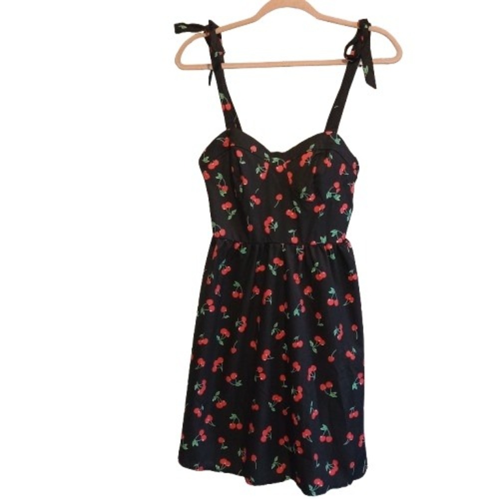 Cherry Print Dress Tie Strap Fit & Flare Mini Sundress‎ Summer Sweetheart - Picture 2 of 12